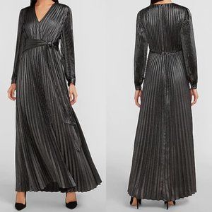 EXPRESS BLACK METALLIC PLEATED TIE FRONT HOLIDAY MAXI DRESS SMALL NWT $168